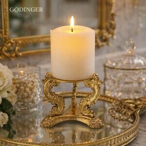Vintage Godinger Brass Candle Holder Hollywood Regency Style Gold Candle Stand